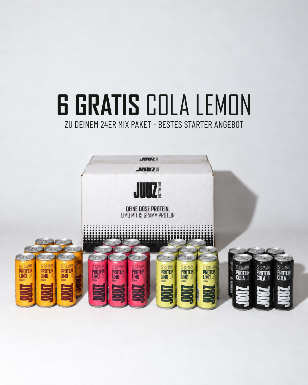 JUUZ Starter Angebot 24er Mix-Paket mit 6 Cola Lemon Dosen